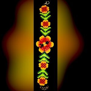 Hand Beaded Floral Symphony: Elegant Glass Seed Bead Bracelet by GrandmaMia🏵️